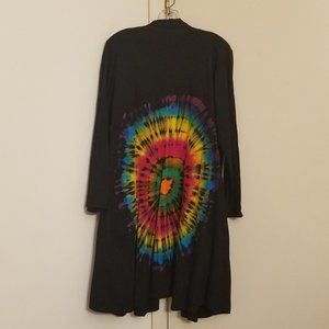 Sacred Threads long black cotton jersey , rainbow tye-dye bulls-eye on back